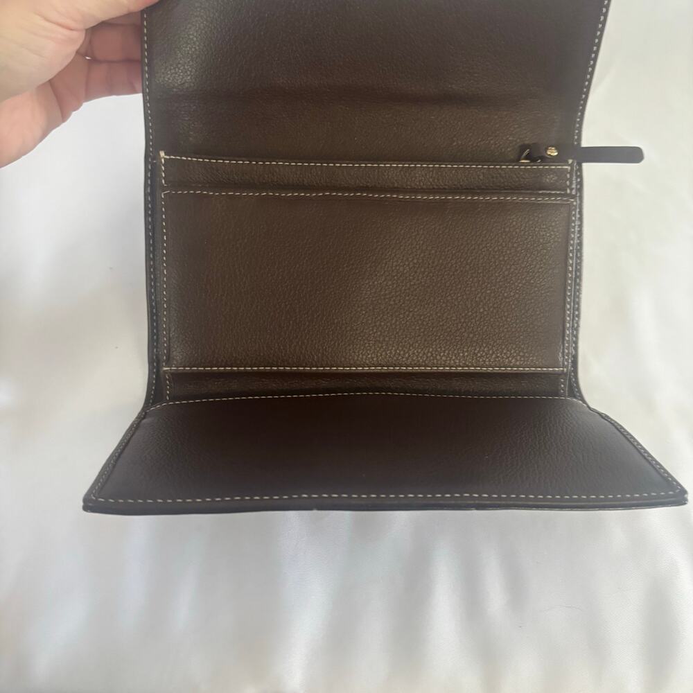 Kate Spade Brown Leather Checkbook Wallet ID Card Holder Coin Purse Folding - Picture 11 of 17